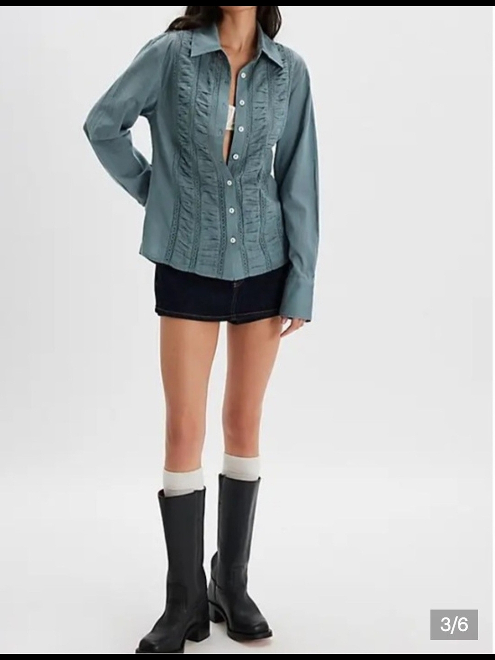 Free People Slate Blue-Green Button-Front Long-Sleeve Shirt